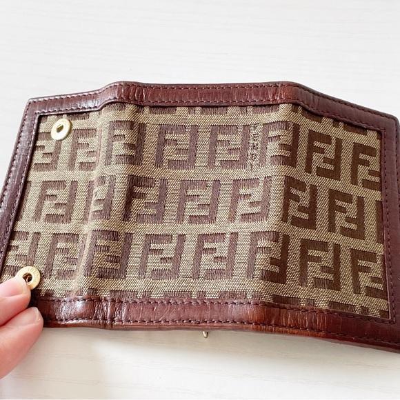 Fendi tan FF monogram canvas brown leather key wallet - Picture 4 of 9